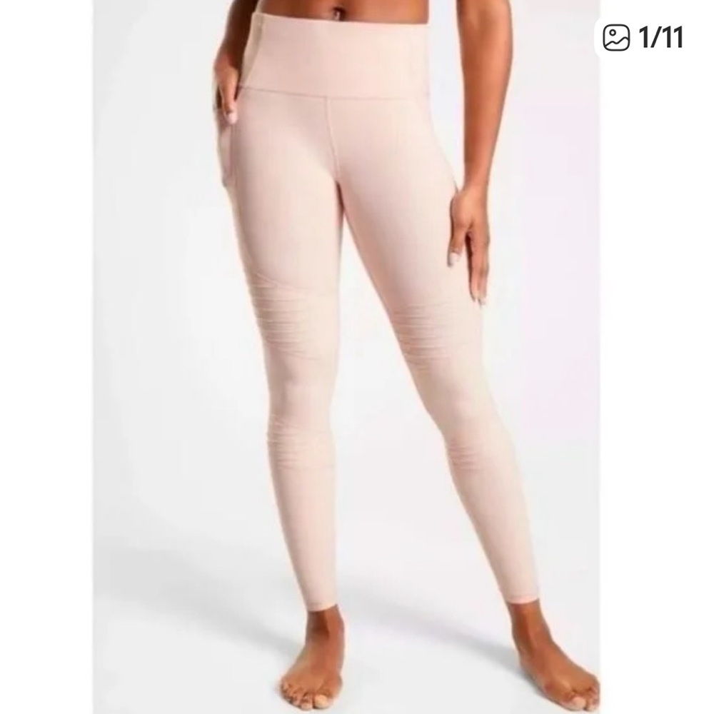Athleta Inclination Moto Light Blush Orchid Pink High Rise Athletic Leggings S
